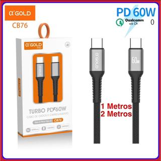 Cabo Tipo c Turbo 60W USB-C Para Tipo C 2 Pontas 1 e 2 Metros original A'GOLD Carregament…
