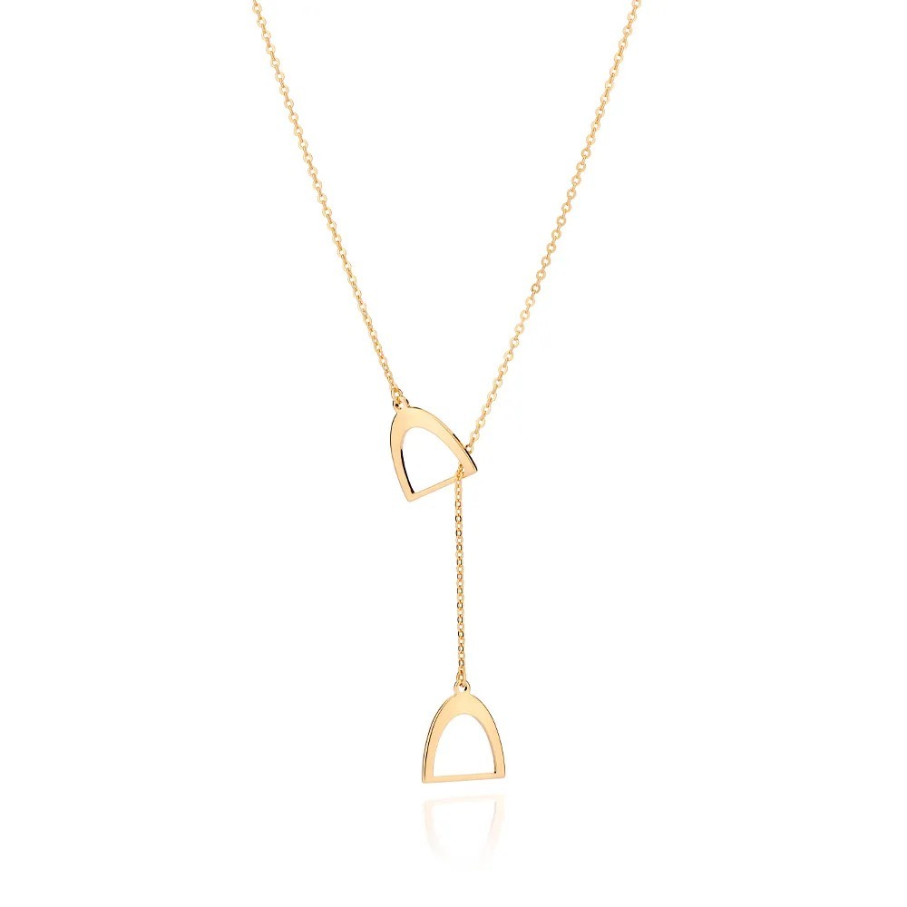 Colar De Ouro 18k Feminino Gargantilha Gravata Elo Cadeado Rommanel 2 Pingentes Estribo 532523