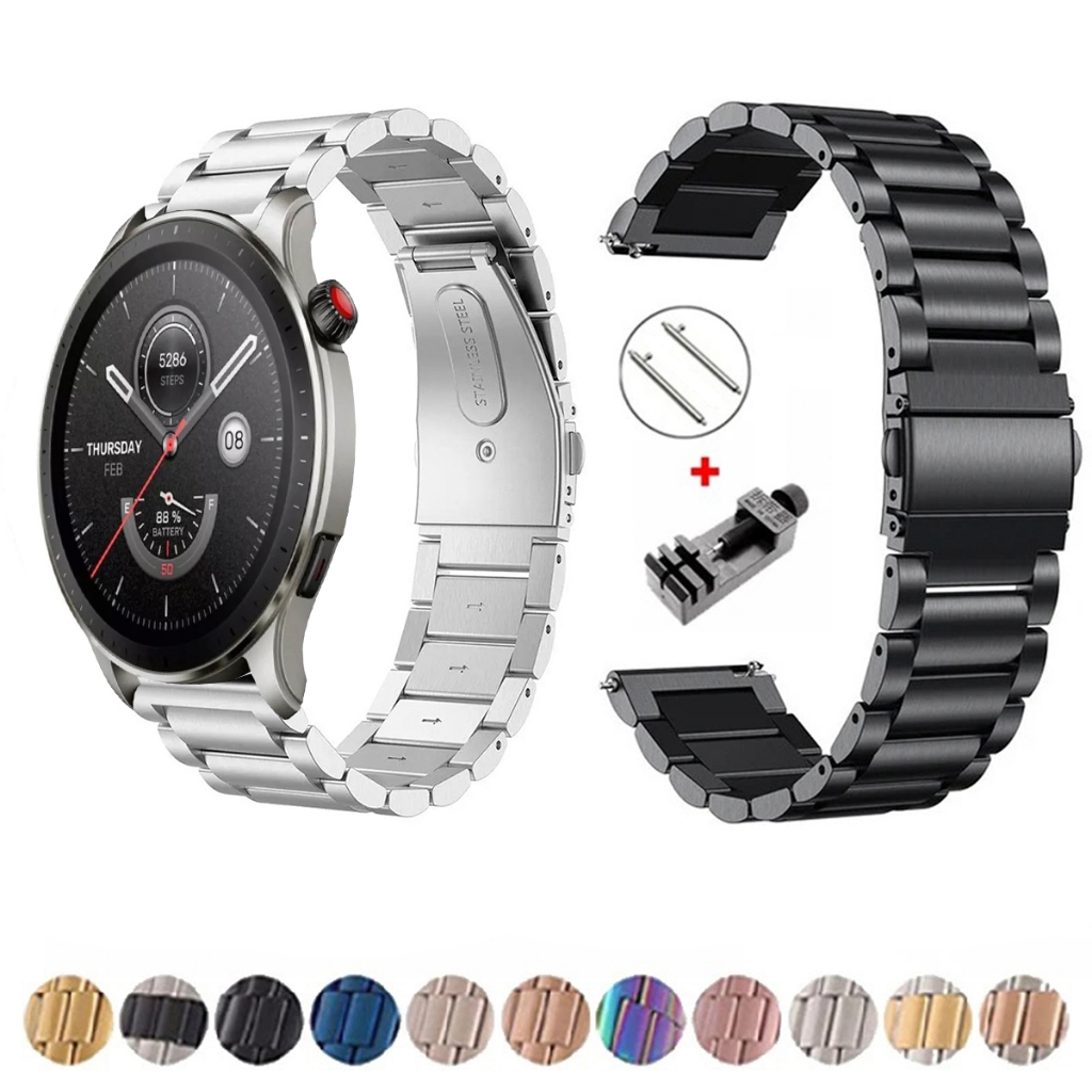 Pulseira de 22mm Metal Elos de aço inox para Amazfit GTR 4 de Engate Rapido