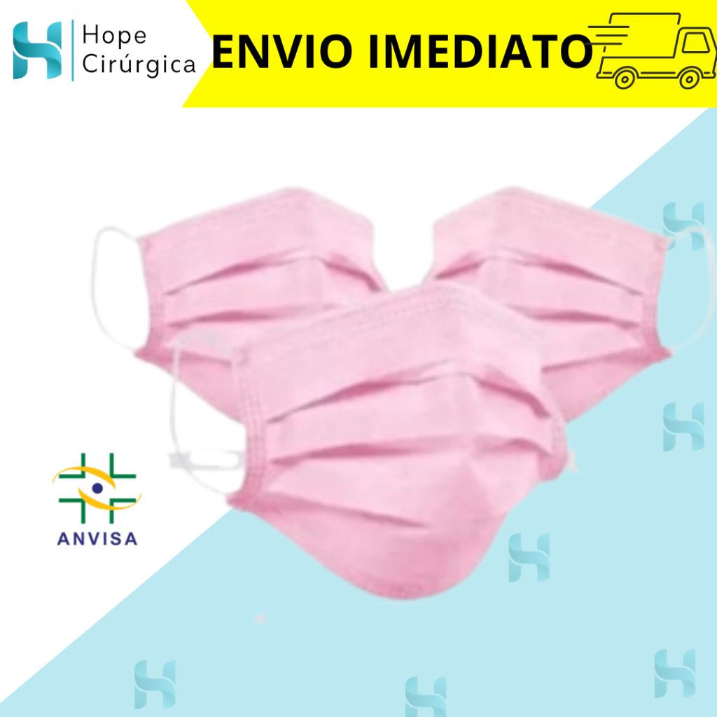 Máscara Descartável Rosa Tripla com Elástico em Oferta na Shopee