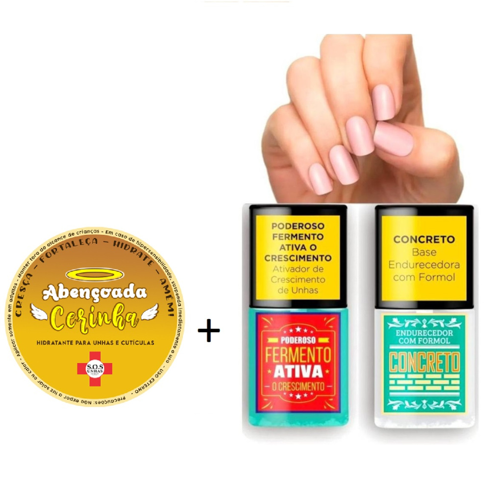 KIT Base Concreto Endurecedor + Fermento Crescimento  + Cerinha para unhas Unhas Top Beauty em Oferta na Shopee