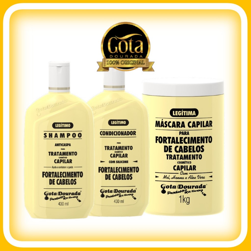 Kit Alho Gota Dourada Tradicional Fortalecimento com Shampoo Condicionador e Máscara