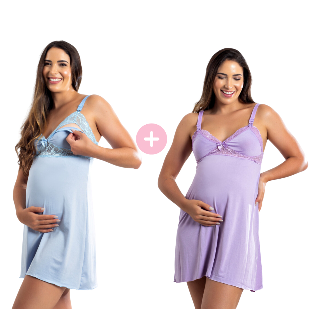 Kit 2 Camisolas Amamentação Gestação com Click Frontal com Renda