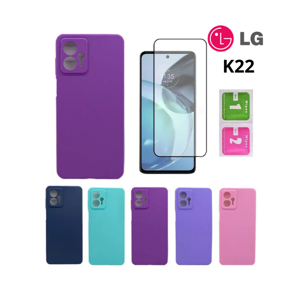 Kit  Para LG K22 Capinha Case Silicone Aveludada Colorida + Película Vidro em Oferta na Shopee