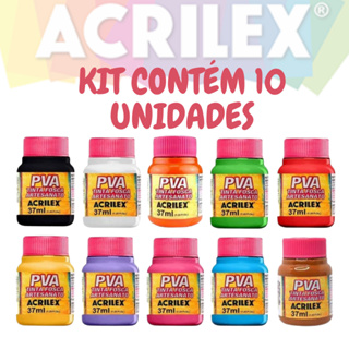 Kit Tinta Pva Para Artesanato Acrilex 37ml 10 Unidades Promoção Para Pintar Quadro Colorido em Oferta na Shopee