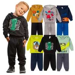 Kit 4 Peças Conjunto Moletom Infantil Menino Masculino Inverno Com Capuz Outono