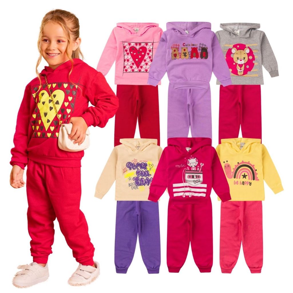 Kit 4 Peças Conjunto Moletom Infantil Menina 1 ao 16 Feminino Inverno com Capuz em Oferta na Shopee
