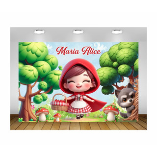 Painel de Festa Chapeuzinho Vermelho Painel de Lona Chapeuzinho Vermelho Painel da Chapeuzinho Vermelho em Lona Antirreflexo Chapeuzinho e Lobo