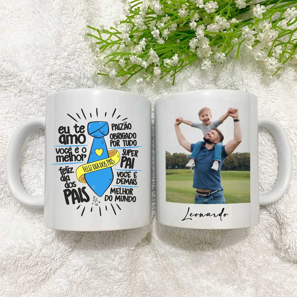 Caneca personalizada dia dos pais- gravata com foto e nome