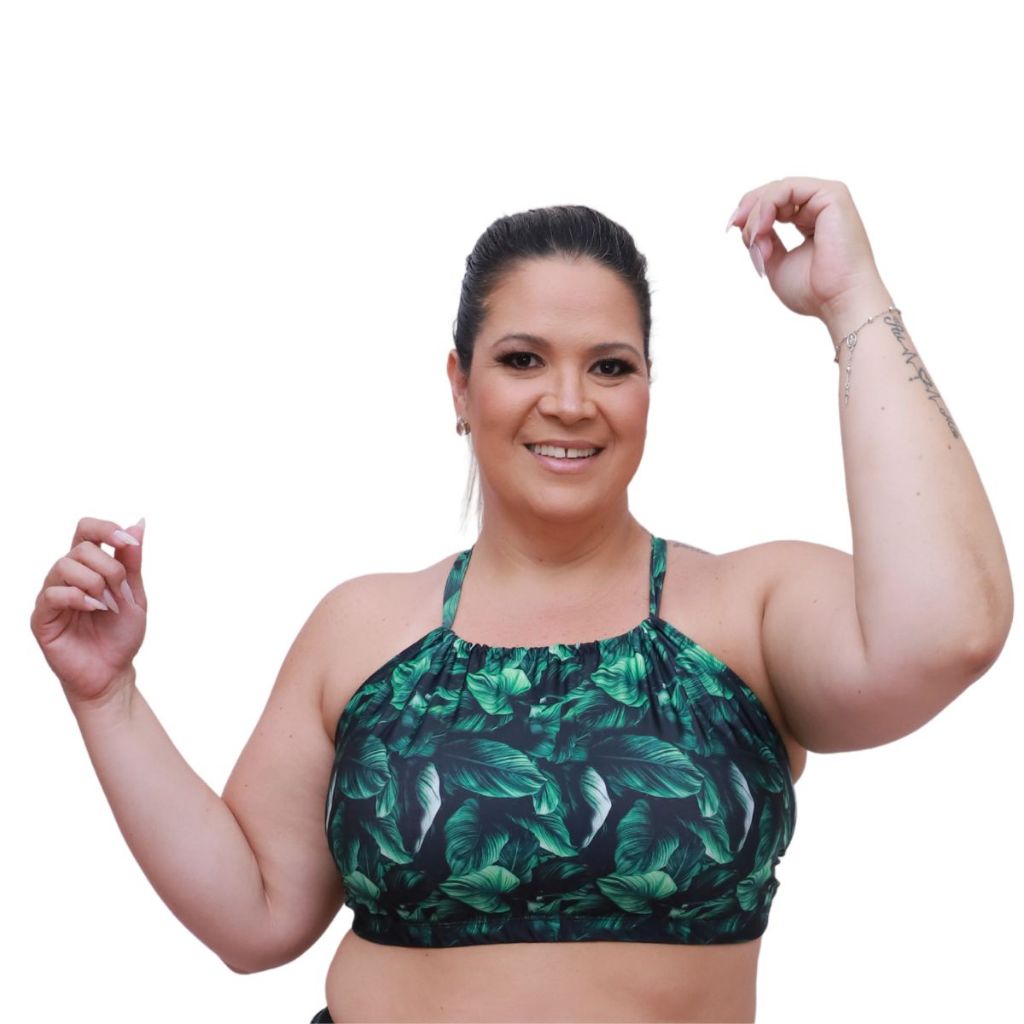 Biquíni Cropped halter Plus Size Sem Decote, caimento perfeito, elástico na base  cruzado nas costas