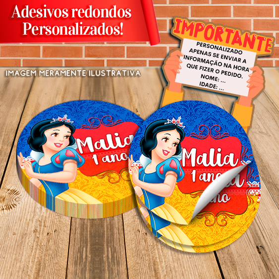 Adesivos Redondos Personalizados Branca de Neve