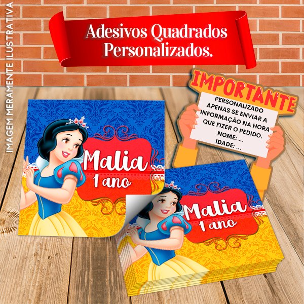 Adesivos Quadrados Personalizados Branca de Neve