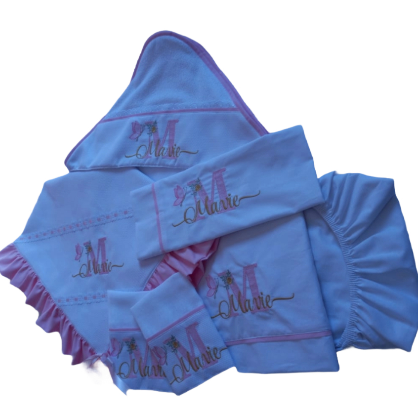 Kit Bebê Personalizado 4 pçs Manta Toalha com capuz Jogo de Lençol Maternidade Jogo de Toalhinha  de Boca