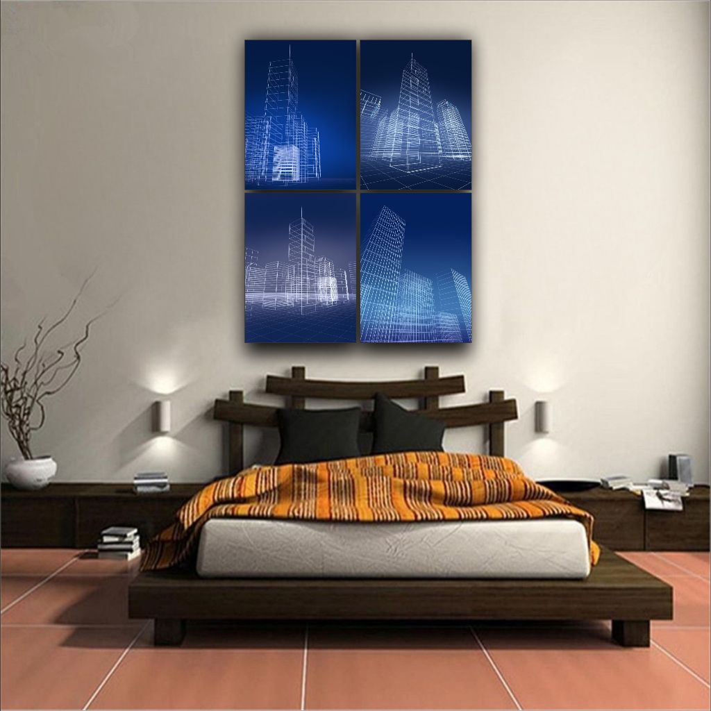 Quadro Decorativo Arquitetura  Abstrata Construção Prédio 4 peças