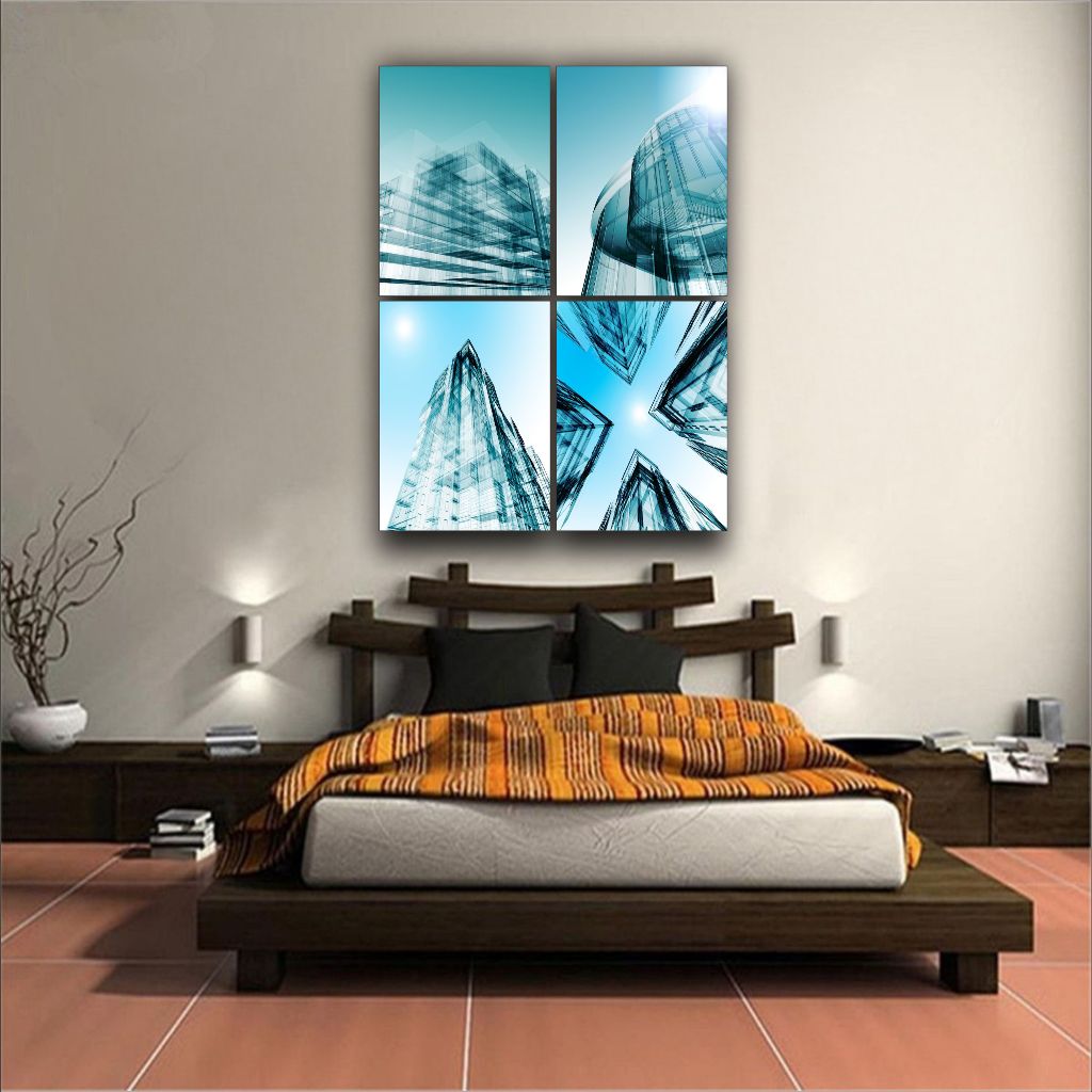 Quadro Decorativo Arquitetura Moderna Prédio Construção 4 peças