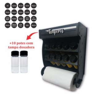 Porta Temperos Condimentos + Kit 10 potes com tampa dosadora +  20 adesivos em Oferta na Shopee