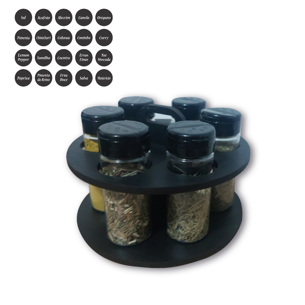 Porta Temperos Condimentos modelo Redondo Com Kit de Potes com Tampa Dosadora em Oferta na Shopee