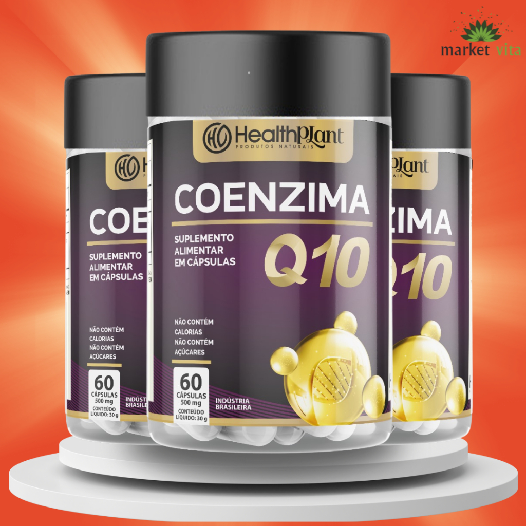 3x Coenzima Q10 500mg kit 180 capsulas Saude Força Energia