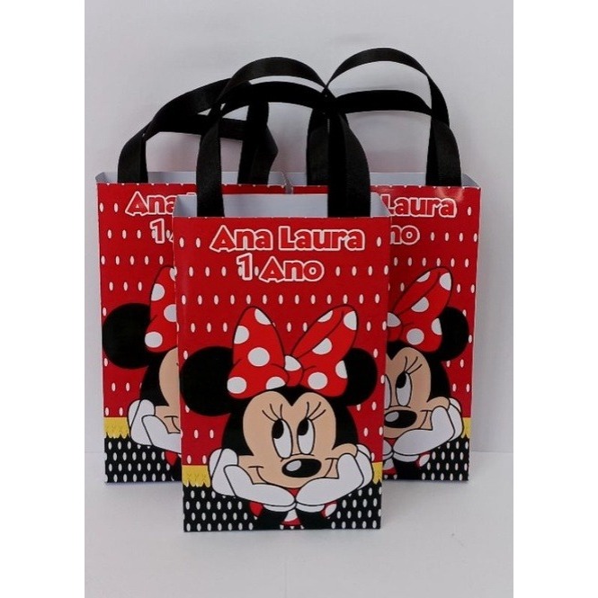 10 sacolinha surpresa personalizada tema Minnie vermelha 16x10x4 em Oferta na Shopee