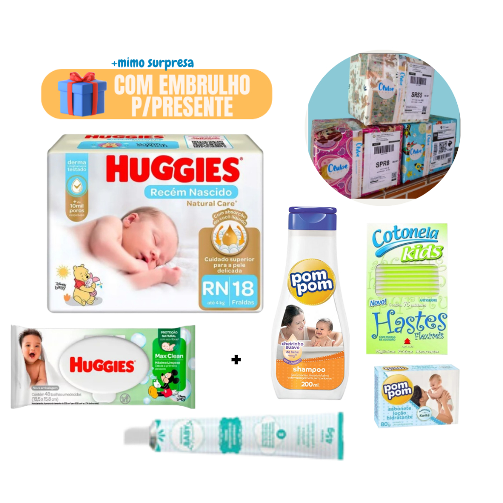 Kit Enxoval de Higiene Bebe Presente Fraldas Huggies Shampoo E Sabonete em Oferta na Shopee