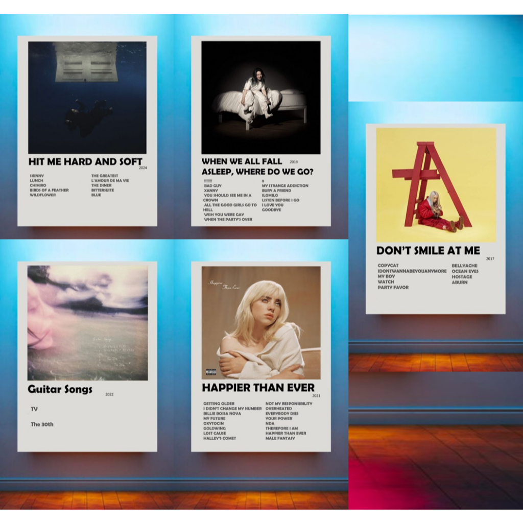 kit 5 Quadros Placa Decorativa Billie Elish 5 Albuns A3 40x30 em Oferta na Shopee