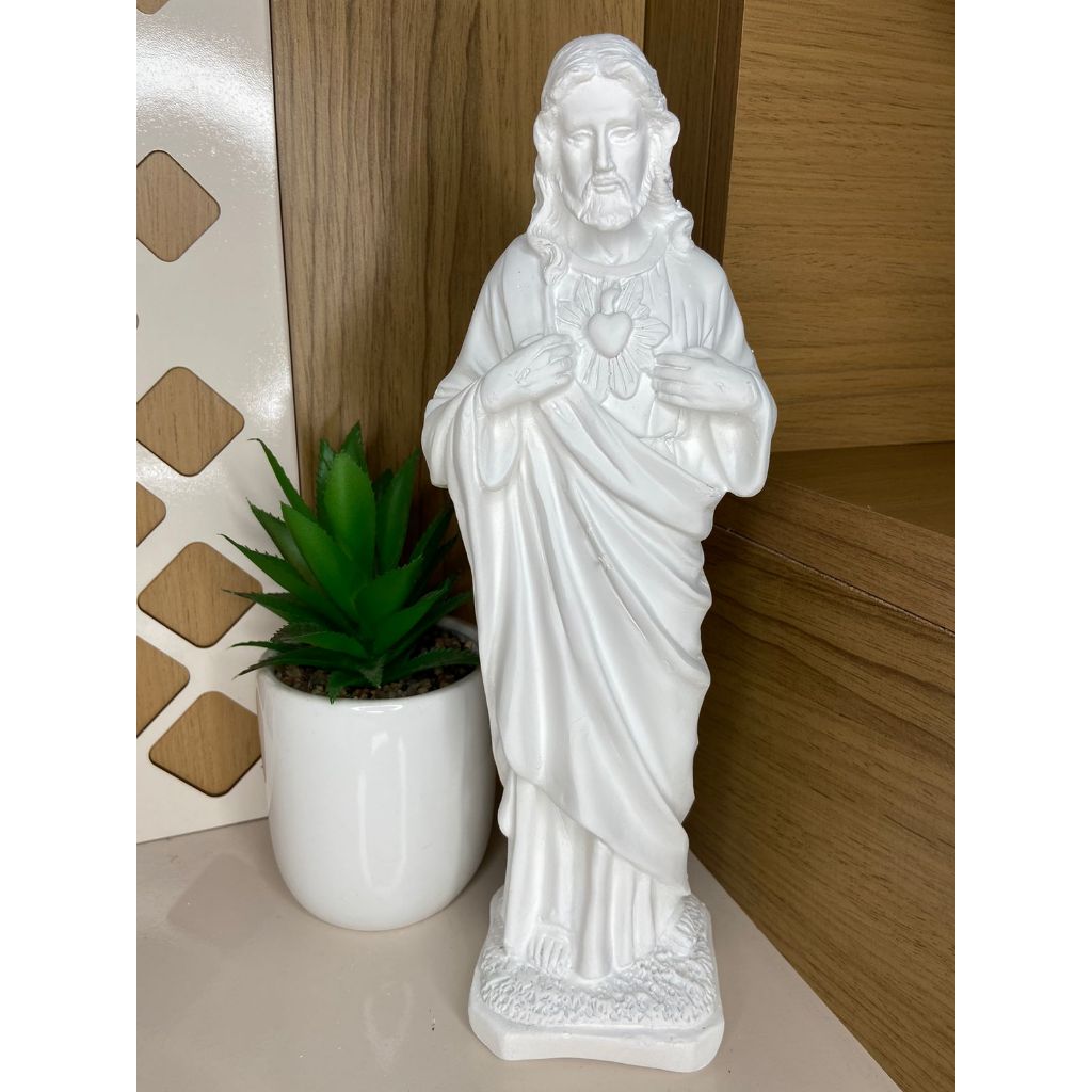 Sagrado Coração De Jesus Em Gesso Cru 30cm em Oferta na Shopee