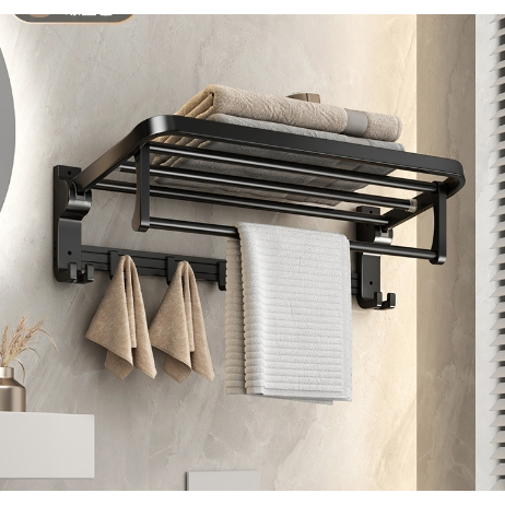 Porta Toalha Suporte Toalheiro Banheiro Duplo Aço Inox Premium Retratil 90°Adesivos não porosos