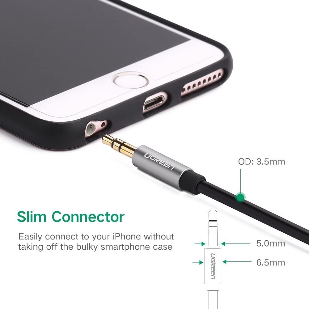 Cabo de Áudio Auxiliar P2 Ugreen 3.5mm Macho 1,5 Metros Preto - detalhe