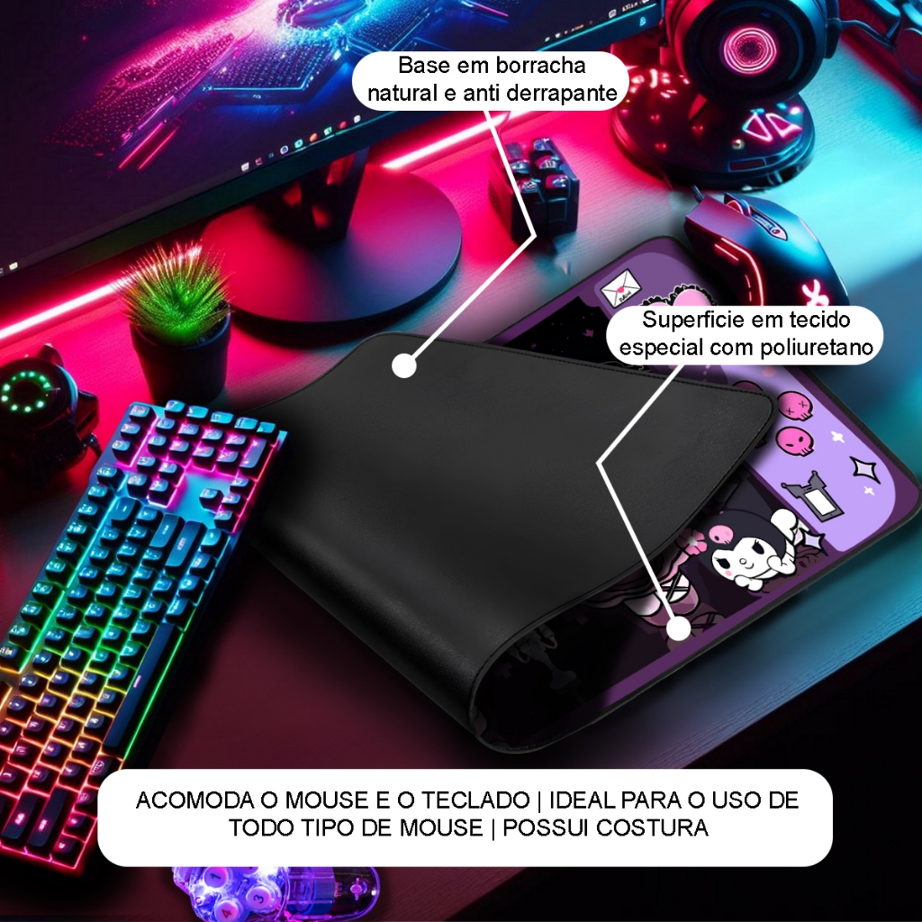 Mouse Pad Gamer Supercute Premium Antiderrapante com Borda Costurada Diversos Tamanhos
