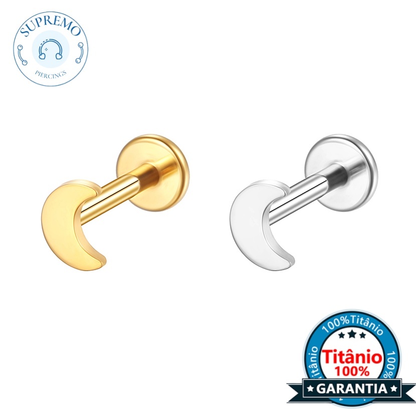 Piercing Labret Rosca Interna Titânio Lua | Helix, Tragus, Conch, Nariz, Boca-Medusa e Outros em Oferta na Shopee