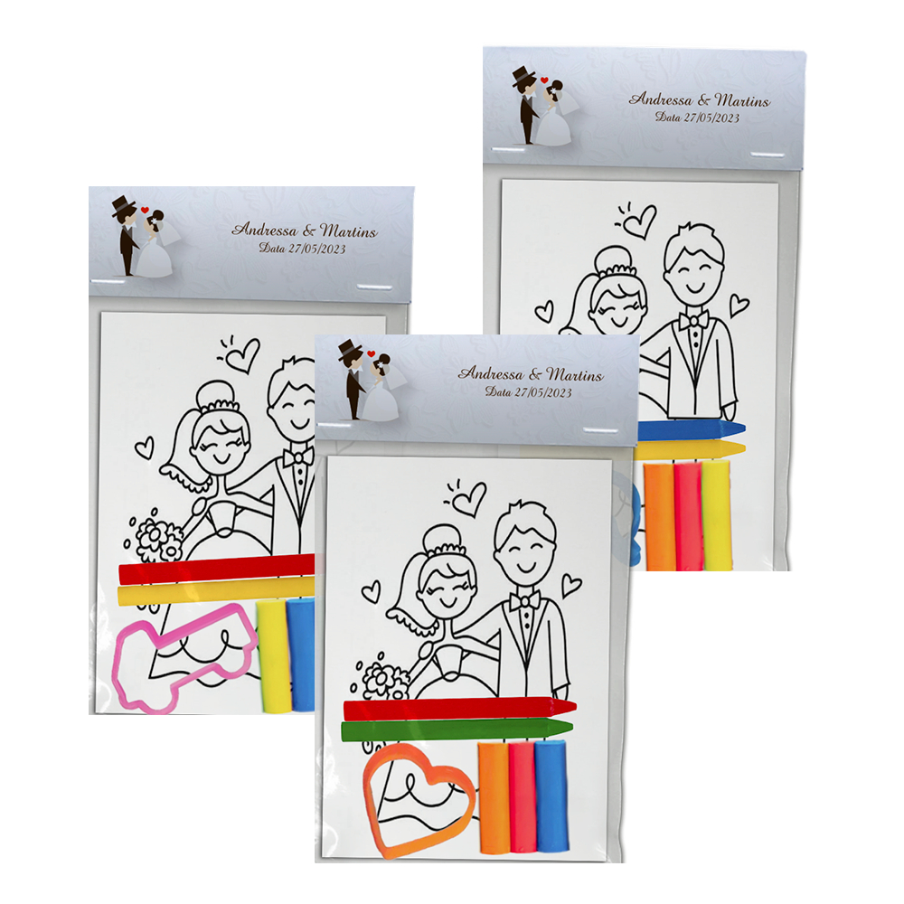 Kit Colorir Com Giz e Massinha 10 Unidades Para Lembrancinhas Tema Casamento Festa Infantil em Oferta na Shopee