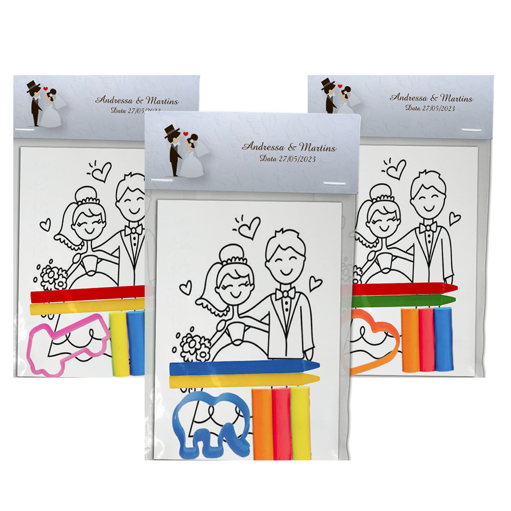 Kit Colorir Com Giz e Massinha 25 Unidades Para Lembrancinhas Tema Casamento Festa Infantil em Oferta na Shopee