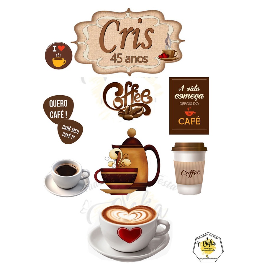 Topo de bolo CAFÉ topper personalizado em Oferta na Shopee
