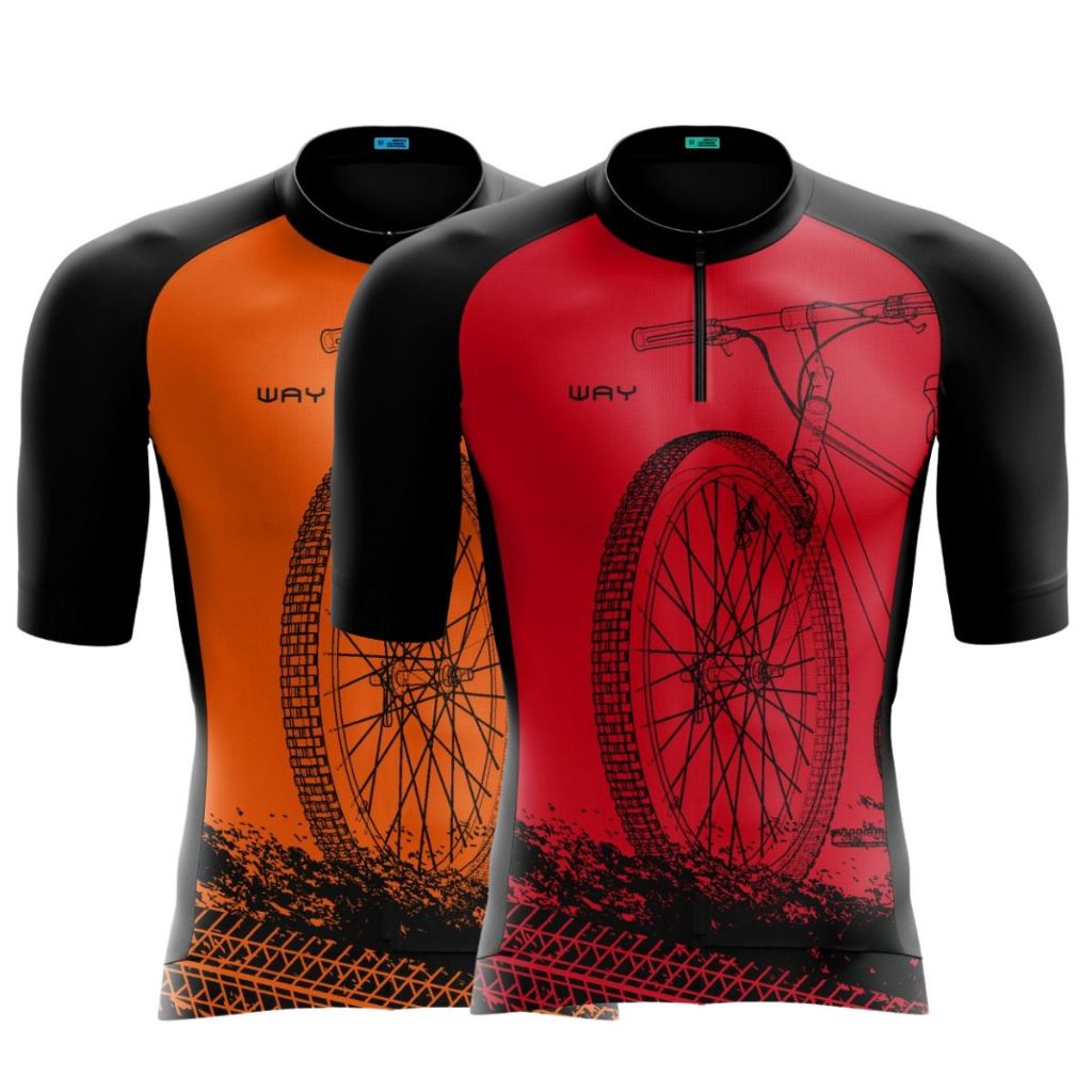 Camisa Ciclismo Masculino Camiseta Manga Curta Bike Roda Laranja Vermelha Roupa