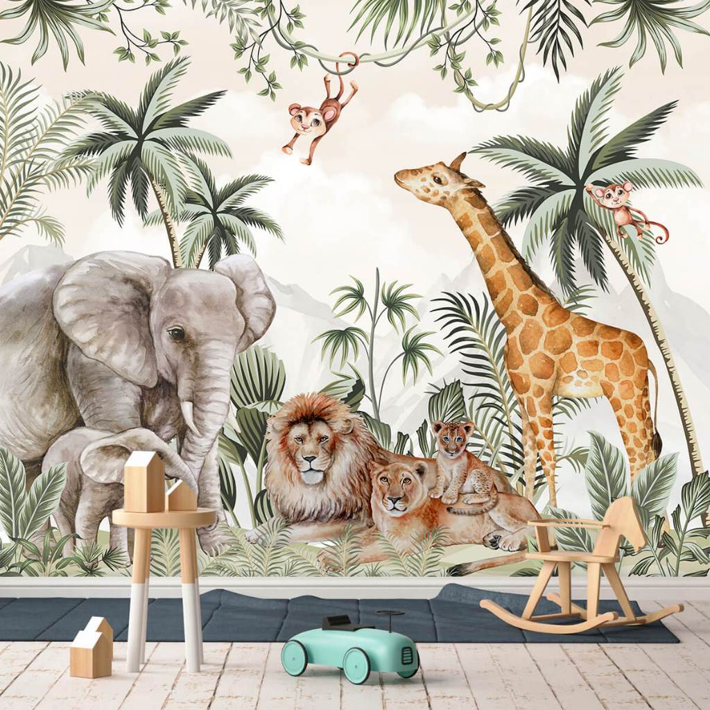 Papel De Parede Autocolante Personalizado Animais Safari Na Selva Para Quarto em Oferta na Shopee