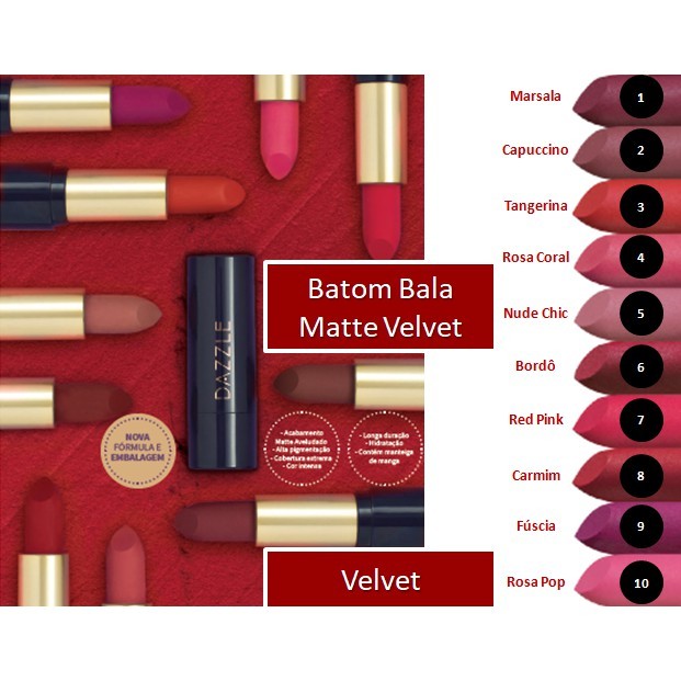 Batom Matte Baton Bala Hinode Velvet Aveludado 3g