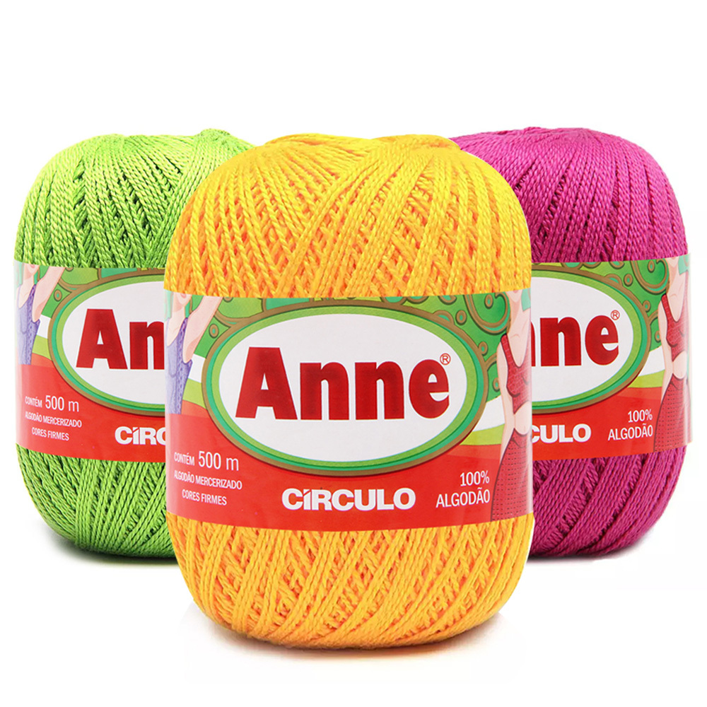 Linha Anne 500 Circulo Cores Lisas 147g 500mts TEX 295 100% Algodão Linha para Tricô e Crochê