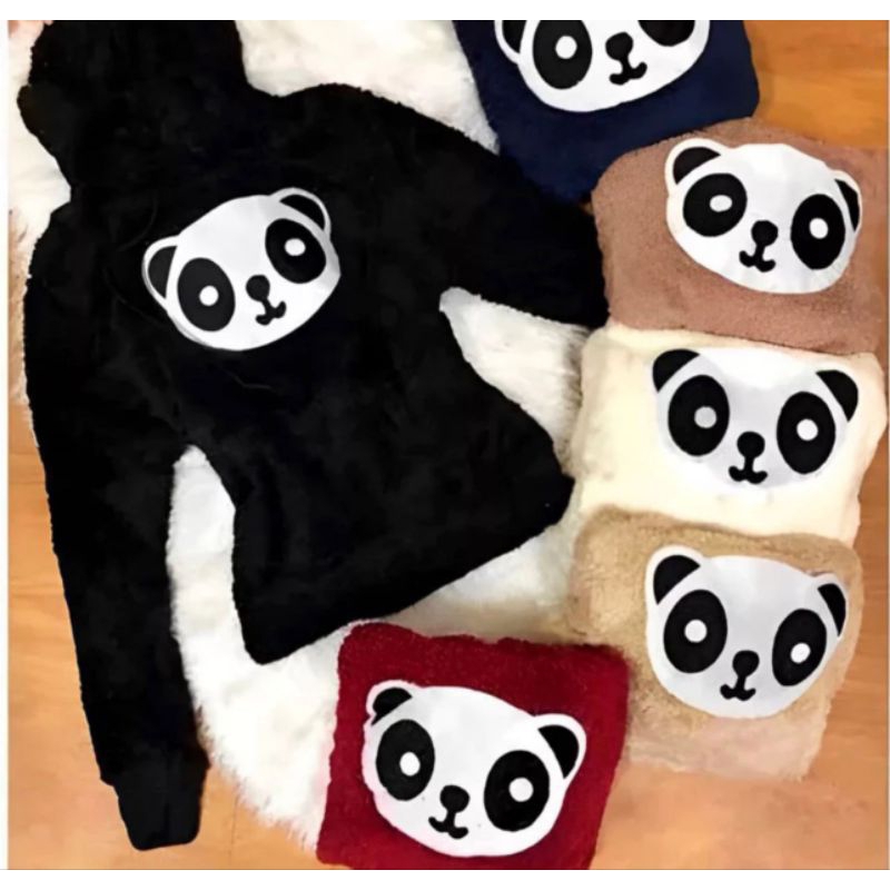 Blusa casaco infantil pelúciada estampa panda com touca em Oferta na Shopee