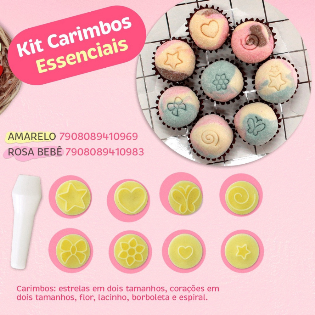 Kit Carimbos Essenciais Para Marcar Docinhos Rosa Bebê Confeitaria BlueStar em Oferta na Shopee