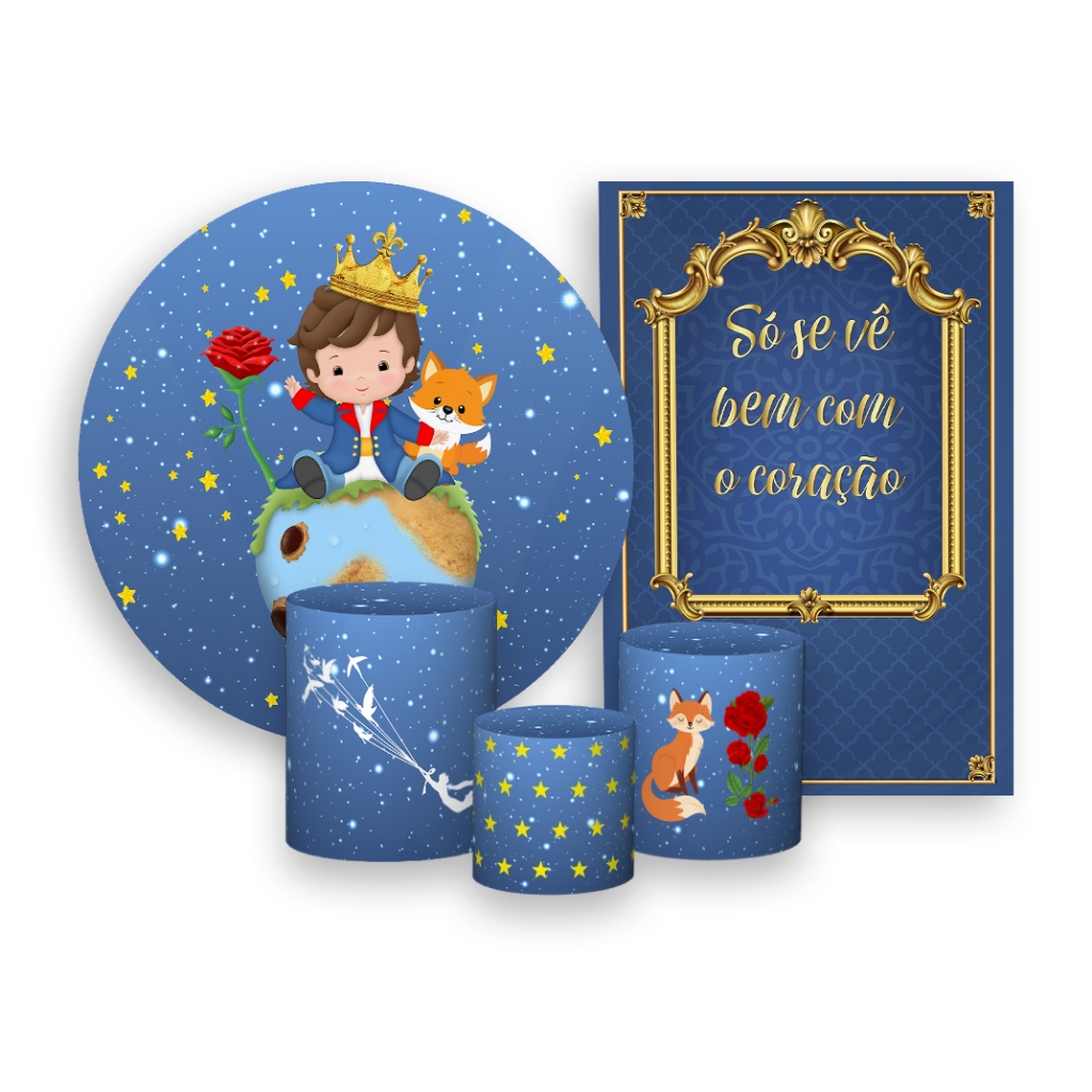 Kit 2 Painéis De Festa + Trio De Capas Cilindro - Pequeno Príncipe Moreno Cute 006