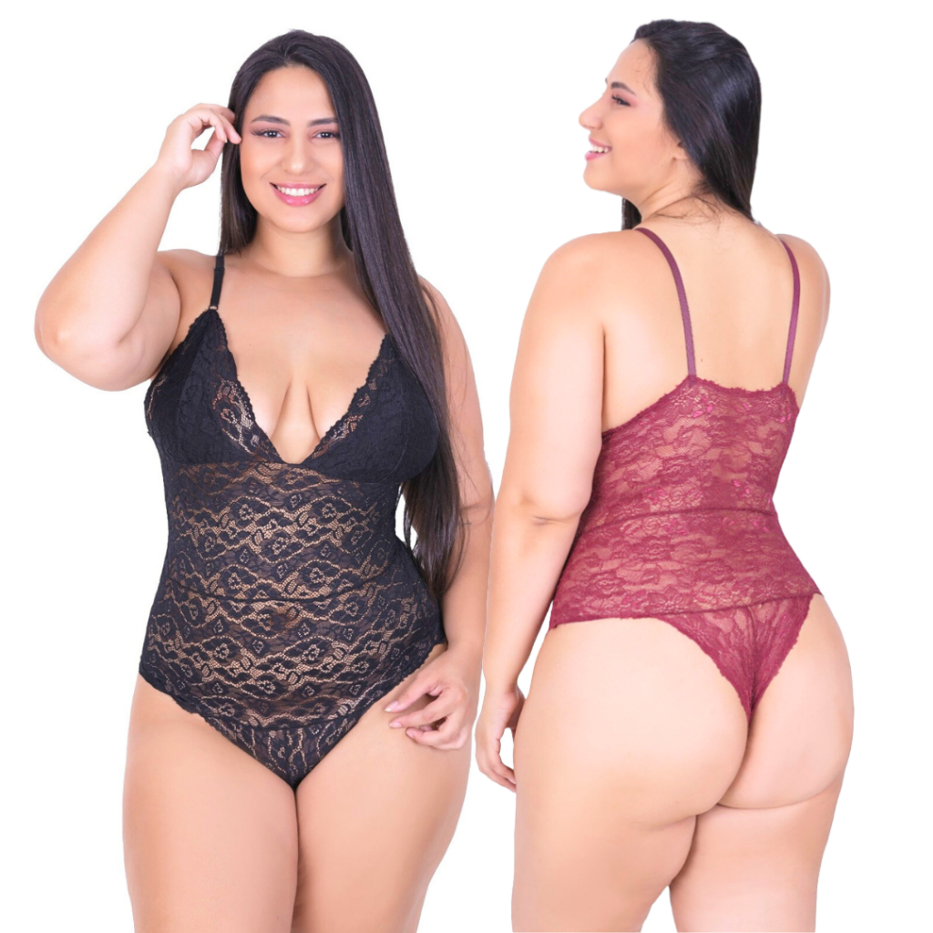 Kit com 2 Body de Renda Sexy Plus Size Sem Bojo e Ideal para Looks Sensuais e Alças Ajustáveis