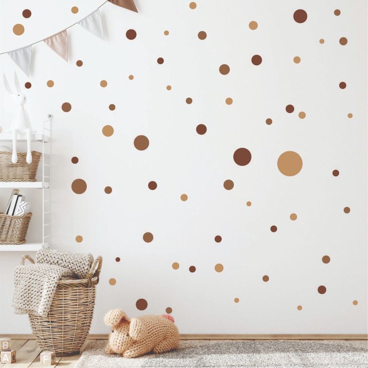 Adesivo de Parede Bolinha 60 Und Cores Pasteis Decoração, Coração, Estrela Marrom