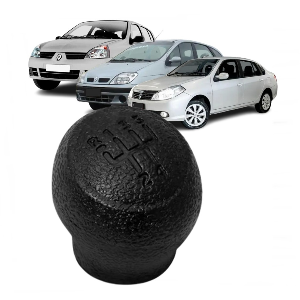 Bola Manopla de Câmbio Renault Clio 05/13 Scenic 2005 / 2011 Symbol 09/13 Preta Baixo Relevo
