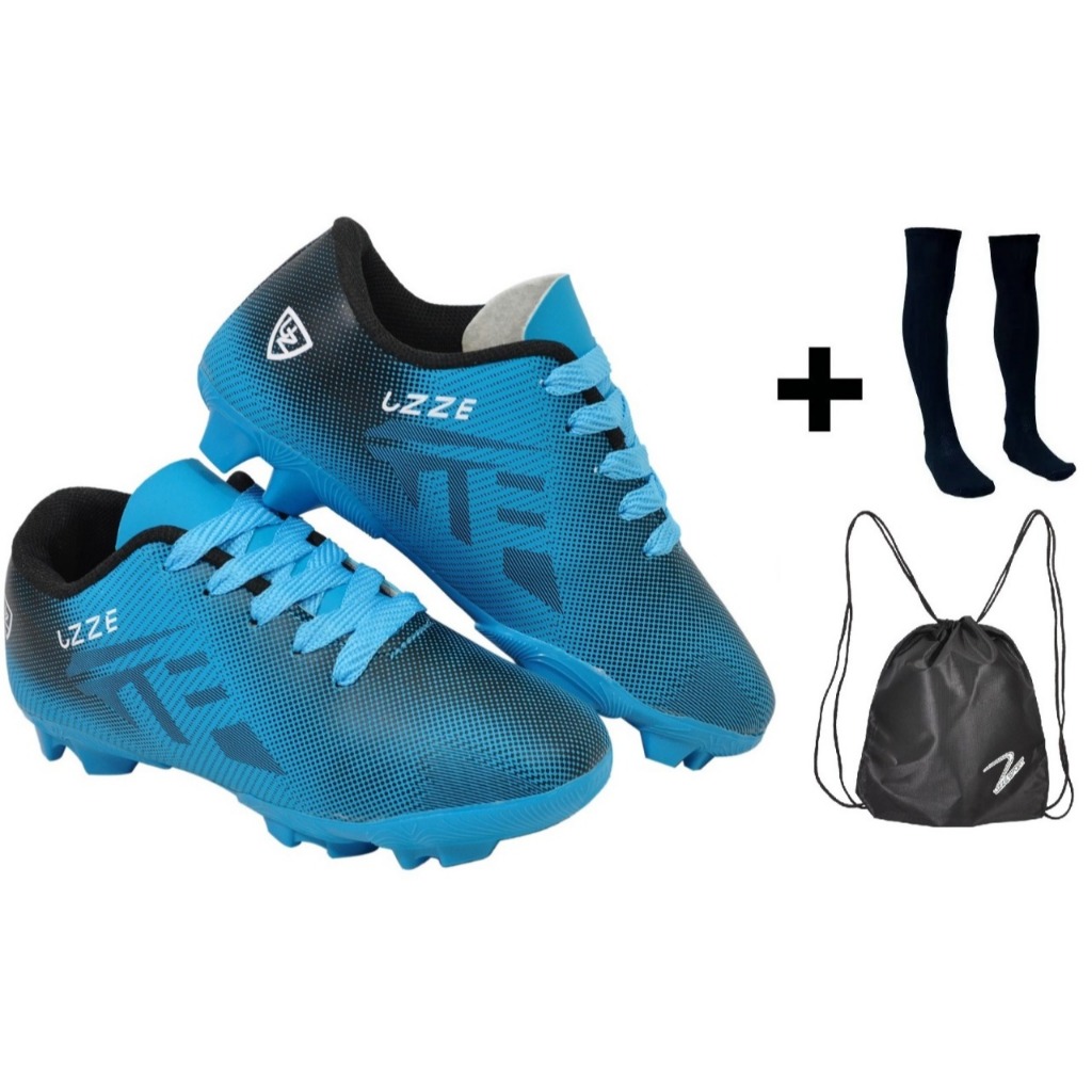 Chuteira Campo Gramado UZ Nova Infantil Juvenil + Meião Mochila Esportiva