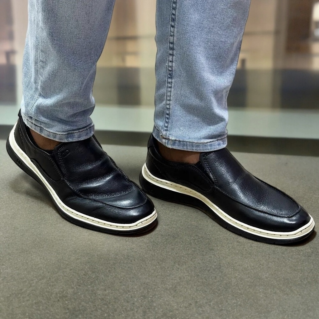 Sapatênis Masculino Mocassim Couro Conforto Casual Social Sem Cadarço Sapato Democrata Easy 245201
