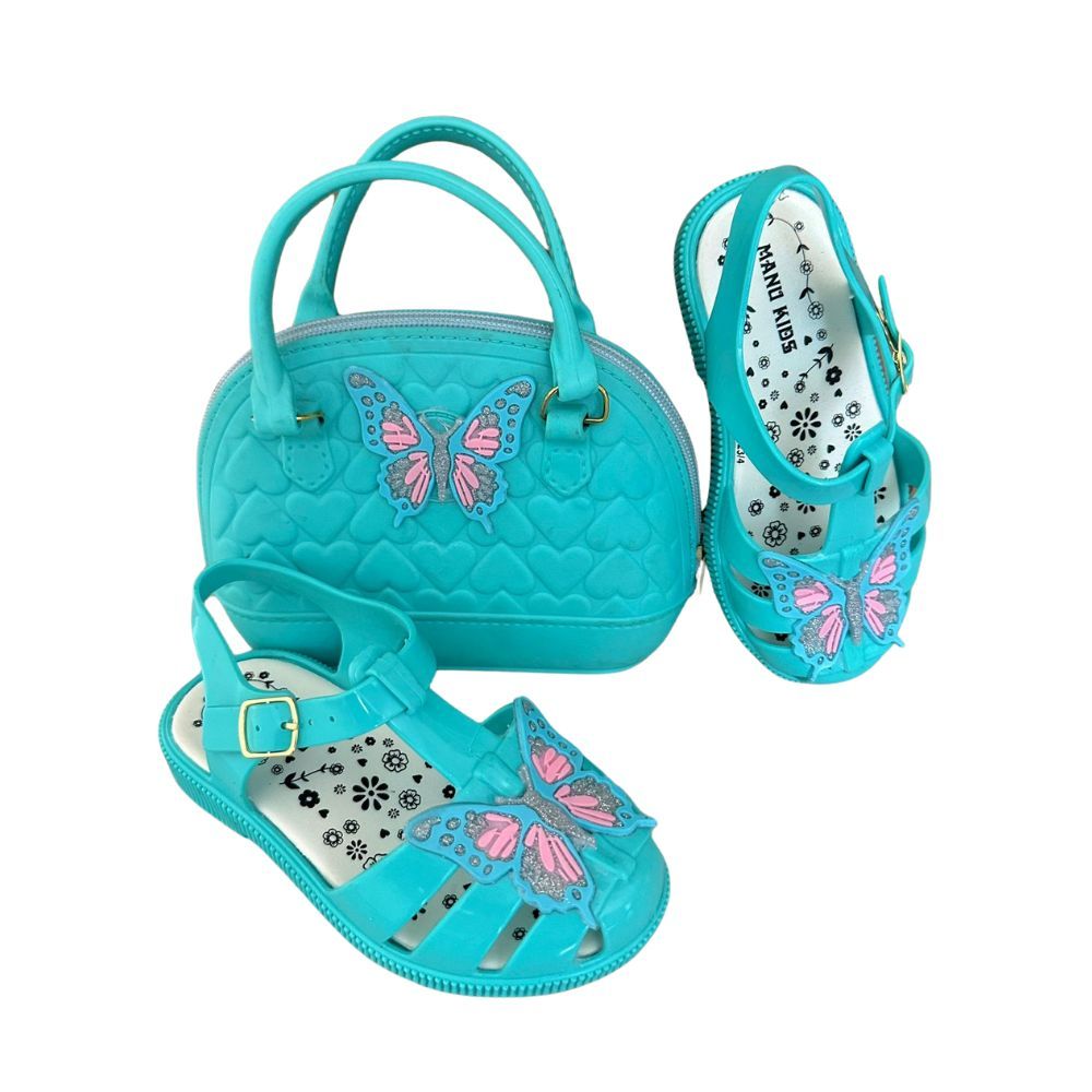 Kit Sandália Feminina Infantil com Bolsa da Sandalia Ajuste Fivela Bolsinha Rosa Menina Personagem