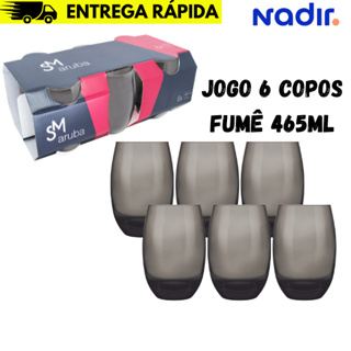 Jogo De Copos De Vidro Com 6 peças Fumê 465ml - Aruba Nadir em Oferta na Shopee
