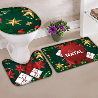 Tapetes para Banheiro Decorativo Antiderrapante 3 Peças - Adornos Natalinos