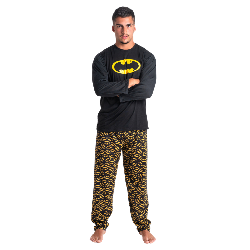 Pijama Desenho Batman Calça Blusa Estampada Super Herói Confortável Conjunto Dormir Frio Linha Noite Masculina 326