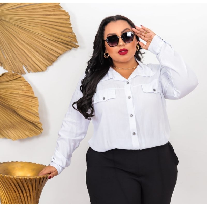 Camisa Social em Viscose Plus Size, G1, G2, G3 em Oferta na Shopee
